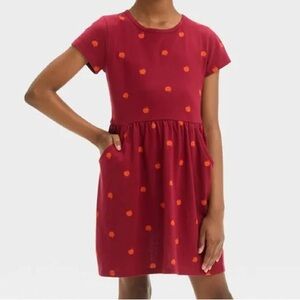 Cat & Jack Girls' Short Sleeve Apple Dress - Red S